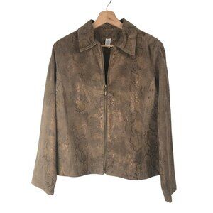Chico's Brown 100% Leather Snakeskin Print Jacket Size Cico's 1
